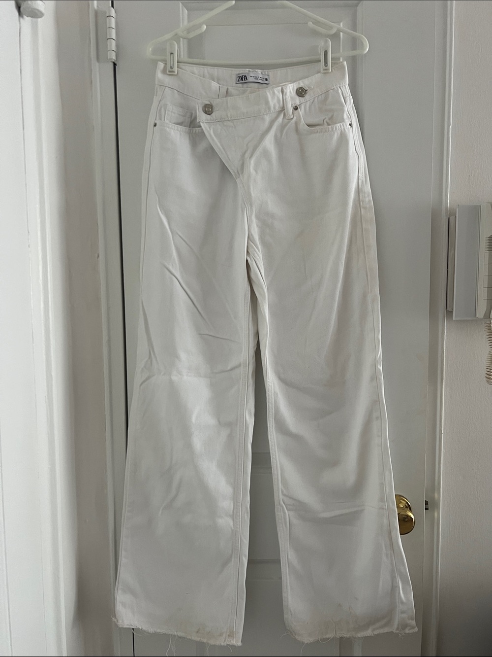 Zara White Criss Cross over Wide Leg Jeans